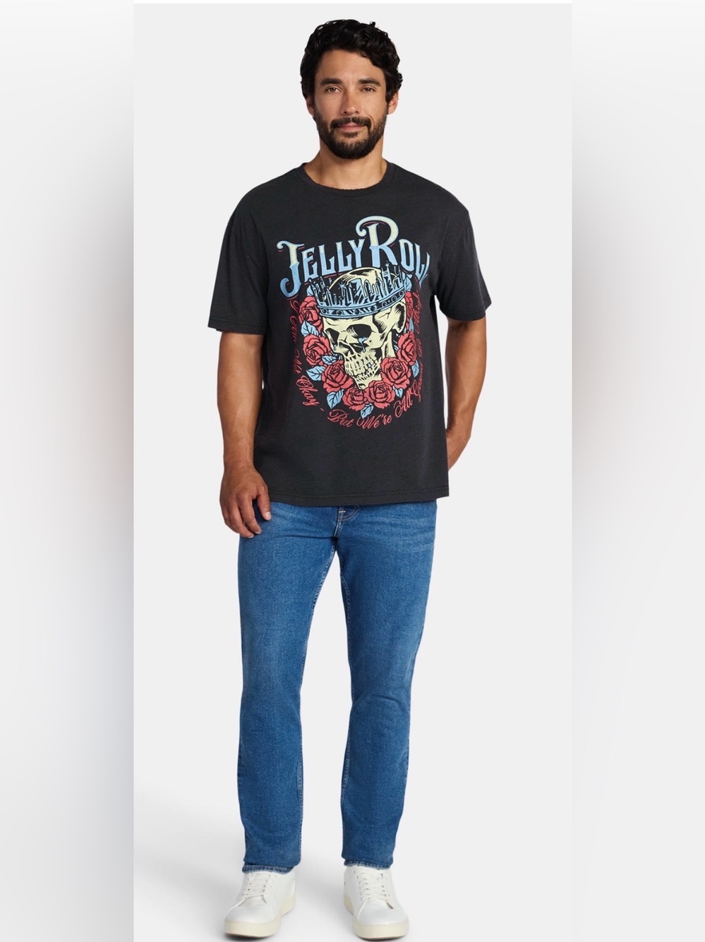 Jelly Roll men’s boxy fit graphic music tour tee shirt; size: various
